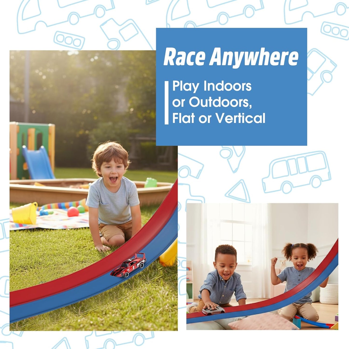 Flexible Race Track for Kids - 15 Ft Starter Set Flex Car Toy Slot Tracks