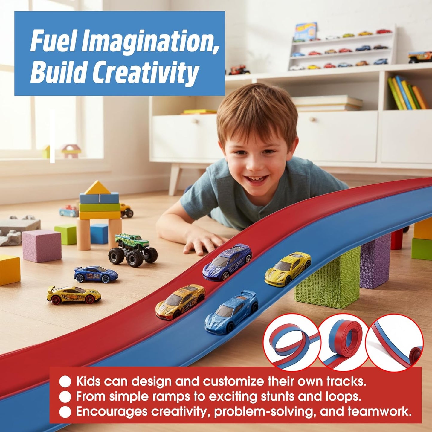 Flexible Race Track for Kids - 15 Ft Starter Set Flex Car Toy Slot Tracks